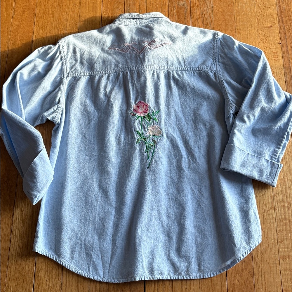 vintage worn in embroidered western style button up shirt - Picture 5 of 9